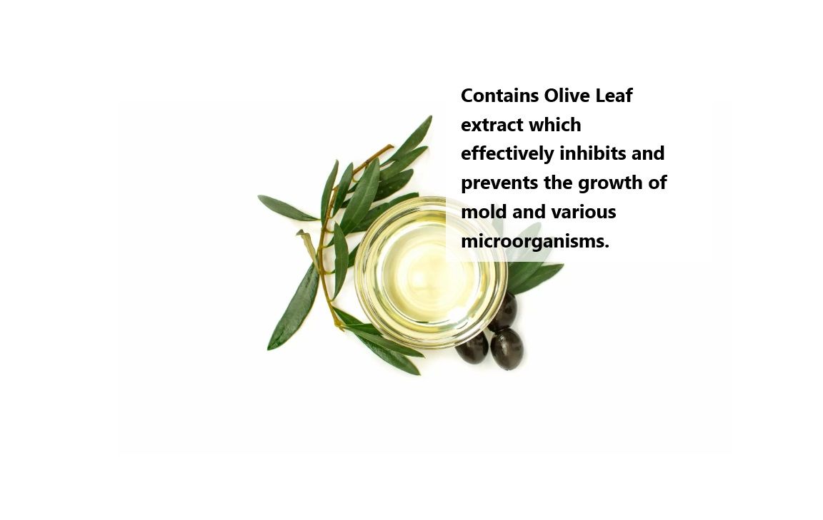 Contains olive leaf extract, which effectively inhibits and prevents the growth of mold and various microorganisms.